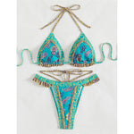 5 Colors Sexy Printed Halter Frilled Bikini Women Swimwear Female Swimsuit Two-Pieces Bikini Set Bather Bathing Suit Swim V4651