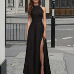 Sexy Evening Party Dress Women Summer High Slit Maxi Dress Halter Sleeveless Long Dress Wedding Guest Formal Dresses