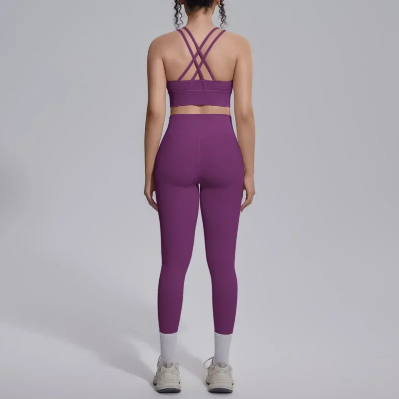 Women's Yoga Set Sports Fitness Running Beautiful Back Slim Fit Bra Hip-lifting High Waist Pants Workout Training Gym Suits