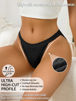 Ribbed Women High Cut Thong Solid Elastic Waistband Panties Soft Breathable Skin Friendly Ladies Underwear