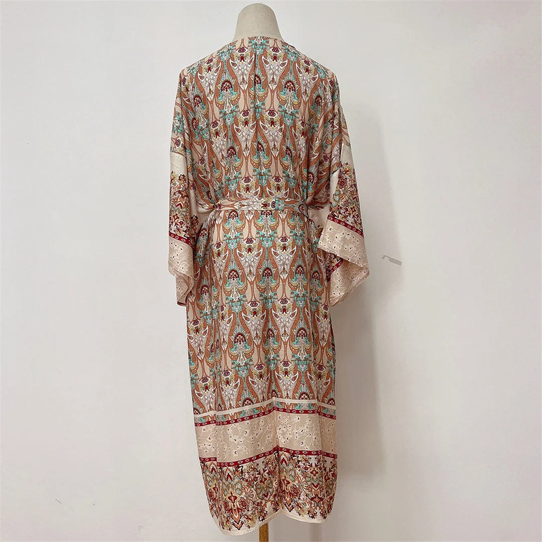 Printed Long Sleeve Crochet Knitted Cardigan Tunic Beach Cover Up Cover-ups Beach Dress Beach Wear Beachwear Female Women K7203