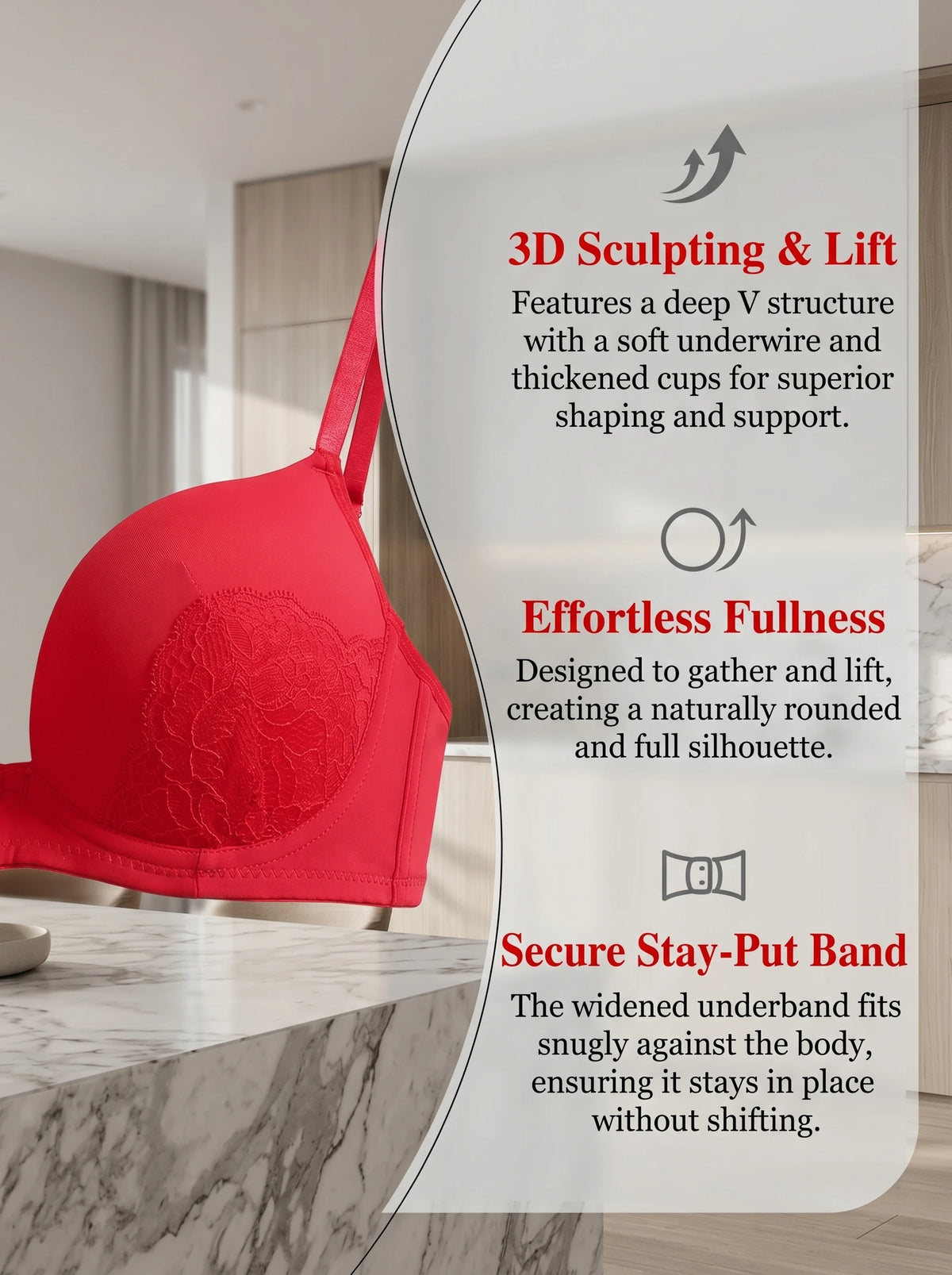 Women Red Lace Lingerie Set Floral Bra and low-rise thong Sheer Sexy Weekend Date Night Underwear J2527