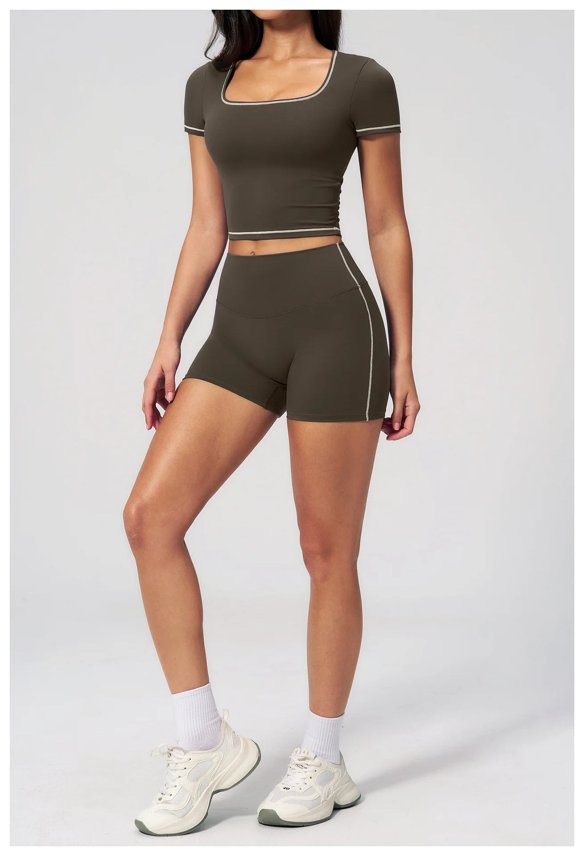Speed Drying Tight Yoga Sets Women Color Contrast Short Sleeve Slim Sports Top High Waist Leggings Running Fitness Athletic Wear