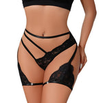 2025 New Style Women's Sexy Floral Lace Mesh Lingerie Deep V Garter Belt Thong Black Hollow Out Soft Skin-Friendly Underpants