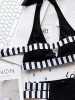 New Sexy Bikini Women Swimwear Swimsuit Striped Patchwork Hollow Halter Knotted High Waist Bikinis Set Bathing Suit Beach Bikini