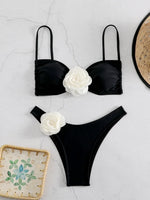 Sexy 3D Flower Micro Bikini 2024 Women Black White Patchwork Push Up Swimsuit Biquini Summer Bathing Suit Triangle Mini Swimwear