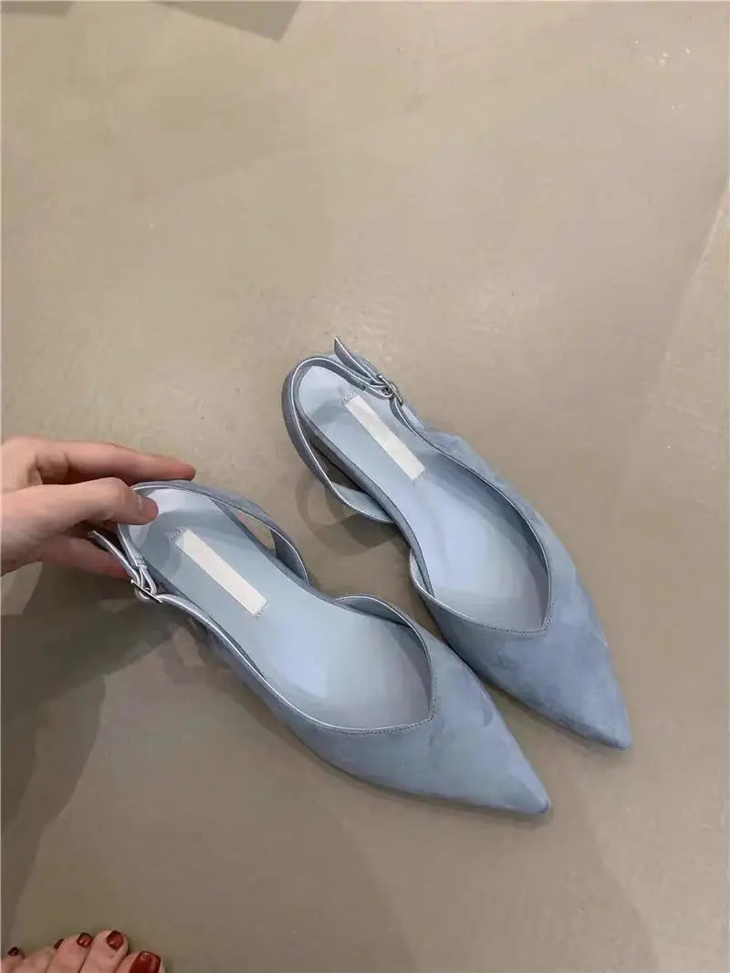 Concise Pointed Toe Square Low Heels Women Sandals Elegant Slingbacks Banquet Party Mule Shoes 2026 New