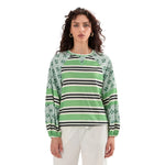 Loose Knitted Tops Women Contrast Color Stripe Floral Print Long Sleeve Pullovers Fall Winter Casual Jumpers