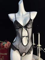 Crothless Sexy Lingerie Women Bodysuit Lace Underwear Transparent Hollow Out Fetish Babydoll Dress Open Croth Erotic Costume