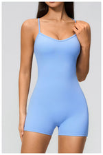 New Cross Back Yoga Jumpsuit Women Tight Sleeveless Hollow Out Sports One Piece Suit Butt-Lifting Shorts Fitness Bodysuits