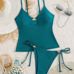 2026Women's Beachwear Summer Music Festival Thin Strap Metal Beachwear Knitted Top Five-Quarter Pants Elastic Waist Design