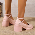 Fashion Ankle Strap Mary Janes Women 2026 PU Heel Pumps WomanParty High Heels Shoes Female