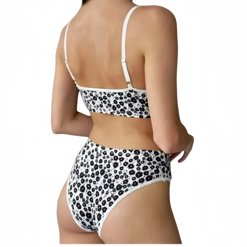 Women Floral Print Seamless Bra And Panties Set Low Waist Briefs Sexy Lingerie Set V-neck Sport Brassiere Female Underwear Set