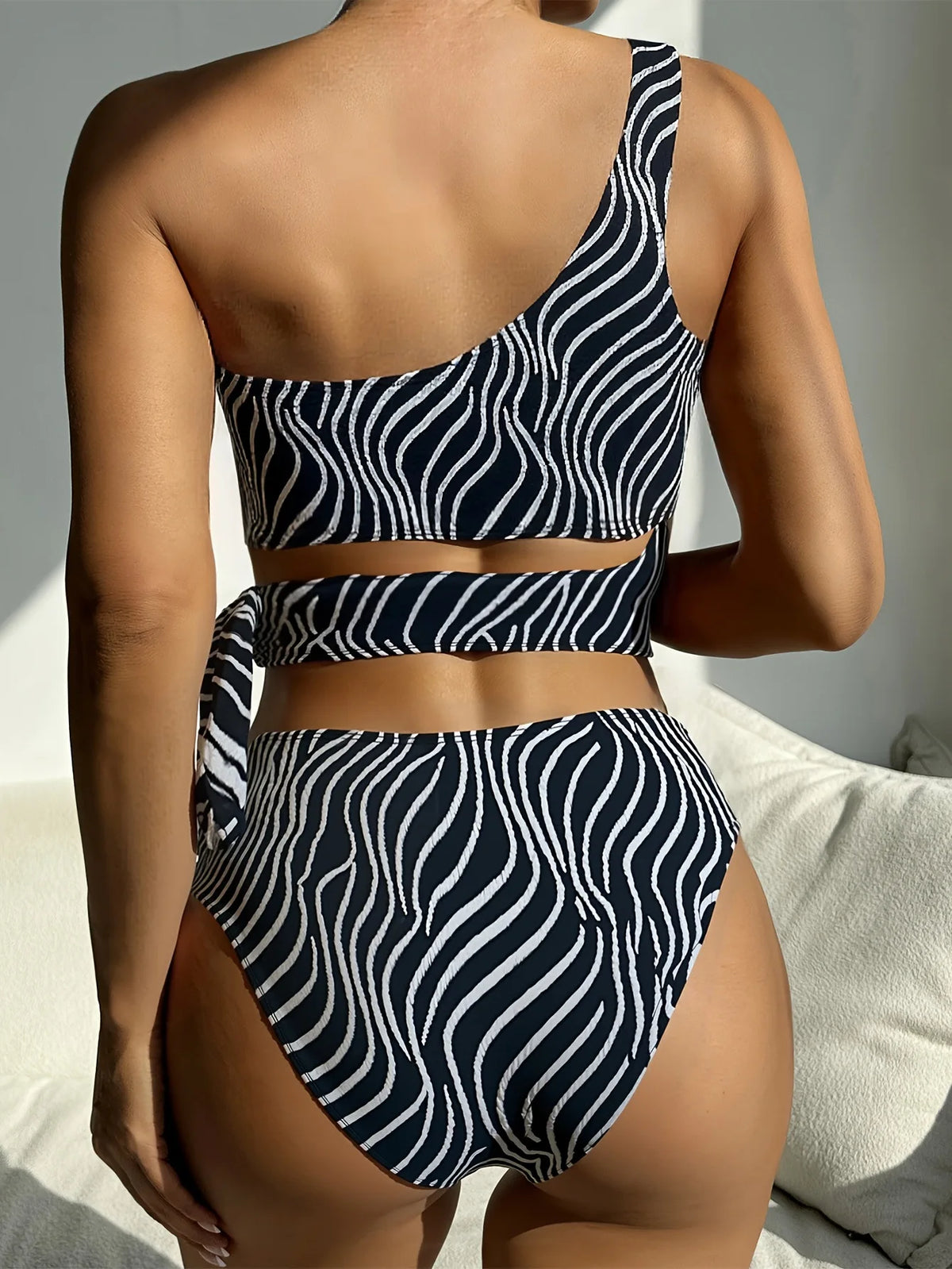 Sexy High Waisted Bikini 2025 Mujer Women's Swimsuit Separate Beach Wear One Shoulder Bathing Suit Padded Swimwear Black Biquini