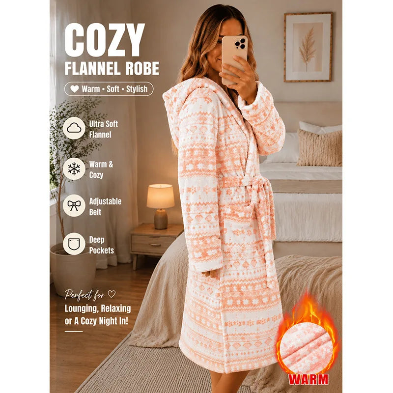 New Women Winter Fleece Lined Long Bathrobe Thick Warm Plush Robe Loose Loungewear Sleepwear Home Robe