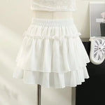 Summer Kawaii White Ruflles Skirt Women Fashion Slim Fit Mini Skirts Giris Y2k All Match Elastic High Waist Black