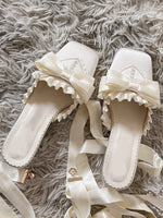 Brand New Vintage y2k Square Toe Mules Pumps Gothic Ruffles Lolita Bow-knot Block Heels Ribbon Tie Ballet Shoes Women