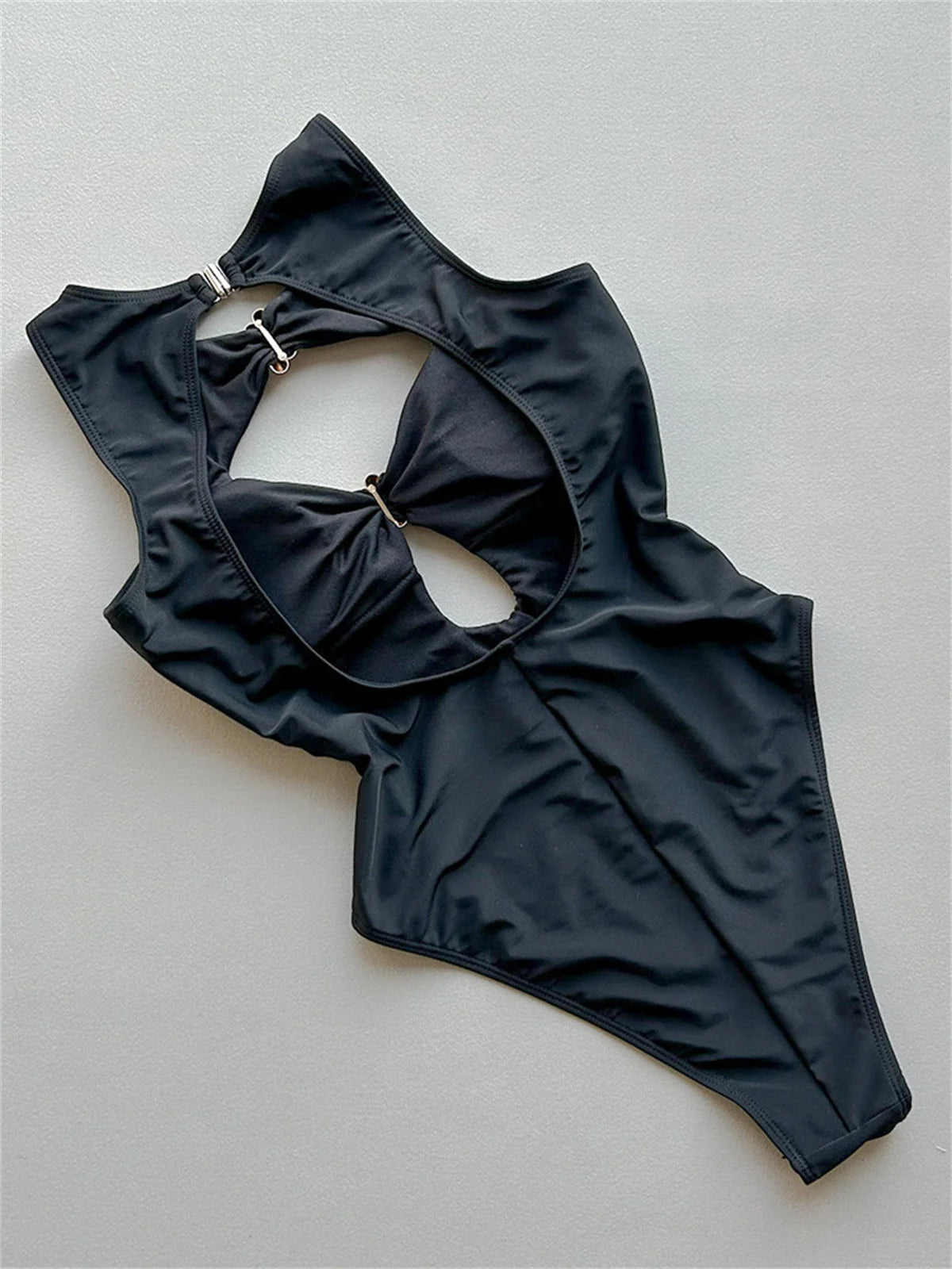 Sexy Hollow Out Metal Buckle One Piece Swimsuit 2026 Women Black Backless Slimming Bathing Suit Beach Holiday Swimwear Monokini