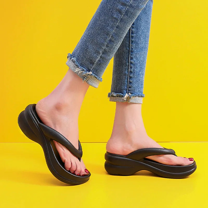 Thick Sole Wedges Flip Flops For Women 2025 Summer ClipPlatform Sandals Woman Non-slip Beach Slippers Girls Outdoor Slides