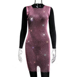 XS-2XL 15 Colors Rhinestones Fishnet Dress O-Neck Grid Swimsuit Bikini Cover Up Beach Pool Party Cover-ups for Swimwear Women