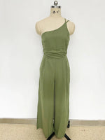 Foridol Waist Folds Backless Double Strap Casual Wide Leg Jumpsuit Long Pants Green 2025 New Female LooseJumpsuit