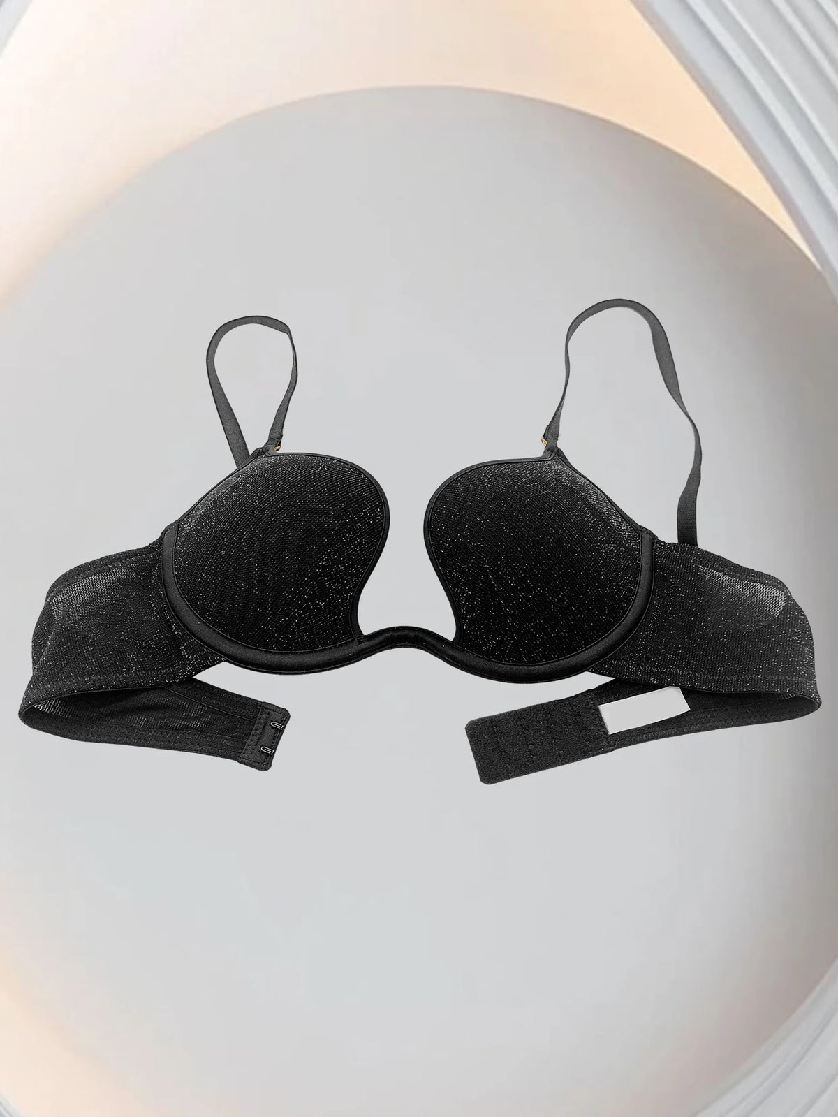 Black deep V-neck cinched top underwear for women, large breasts make small, soft steel coil bra, sexy mesh bra