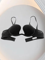 Black deep V-neck cinched top underwear for women, large breasts make small, soft steel coil bra, sexy mesh bra