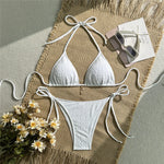Pink Flower Emboss Solid Swimwears Halter String Triangle Bikini Micro Thong Sexy Swimsuit Women 2026 Bathing Suit Bikinis Sets