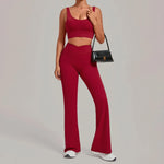 Women's Seamless Yoga Sets Sports Fitness Hip-lifting High Waist Flared Pants Backless Bra Suits Training WorkoutLeggings Sets