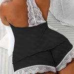 Women's Crochet Lace Pajamas Sleeveless V-Neck Set Casual Daily Wear 2 Piece Sleepwear Suit Sexy Solid Home Clothes Summer