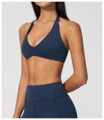 Halter V Neck Yoga Bra Sexy Backless Shockproof Gym Sports Tank Top Quick Dry Workout Fitness Outdoor Gym Running Bra