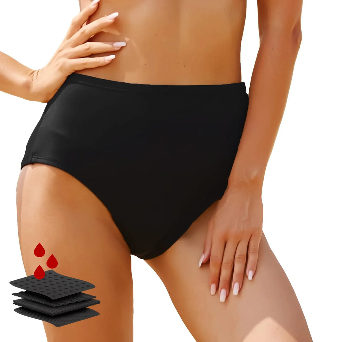 Women's Panties High Waisted Bikini Bottoms Swimsuit Mid Waist Bathing Suit Swim Briefs Proof Side Leakage Menstrual Underwear