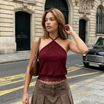 Women's SummerSlim Fit Going Out Halter Tank Tops Lace Trim Hem Sleeveless Backless Vest