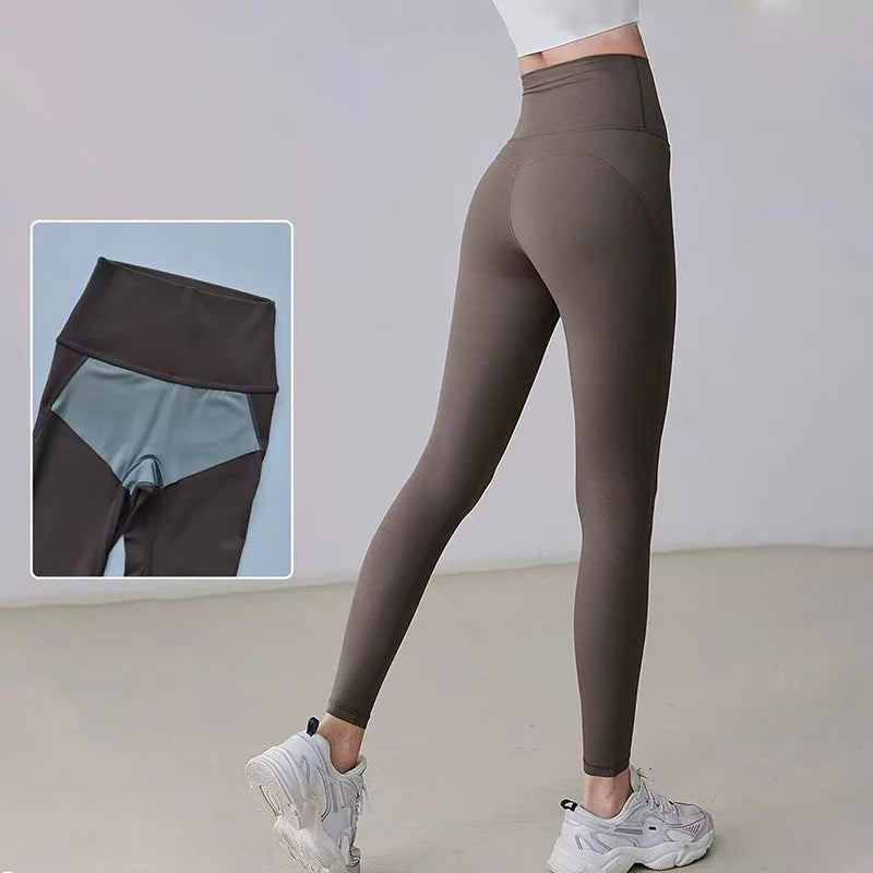 Nude Yoga Leggings Women High Waist One-piece Fitness Wear-free Underwear Belt Pocket Sports Pilates Trousers Fitness Pants