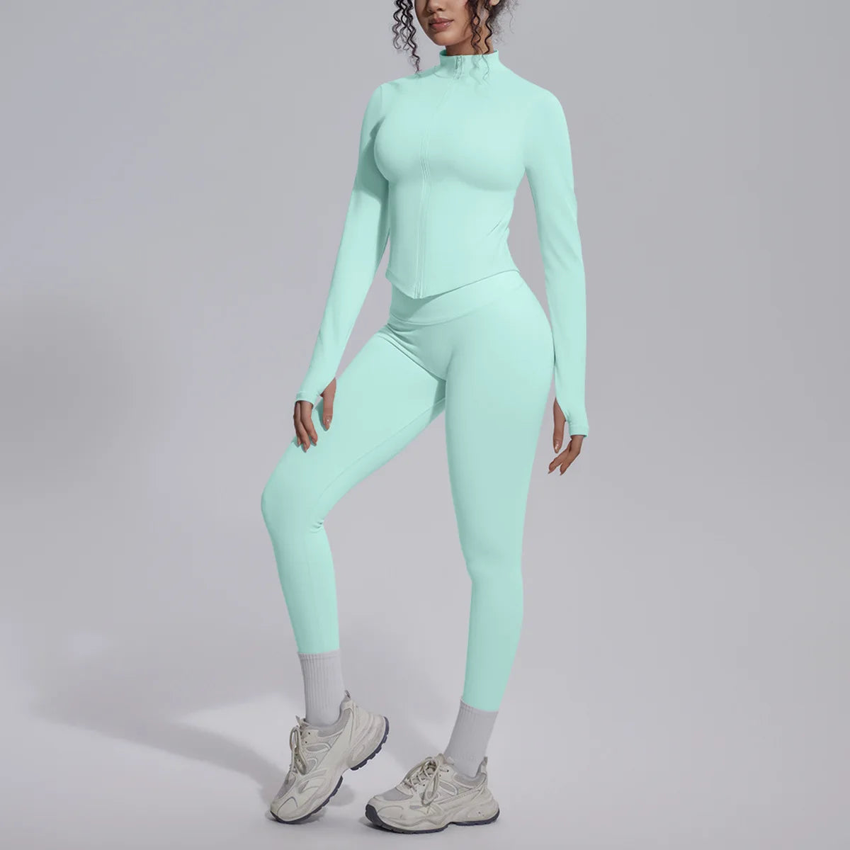 Women's Seamless Yoga Sets Sports Fitness Zipper Long-Sleeve Jacket Slim-fit Hip Lift Pants Suits Workout Training Gym Sets
