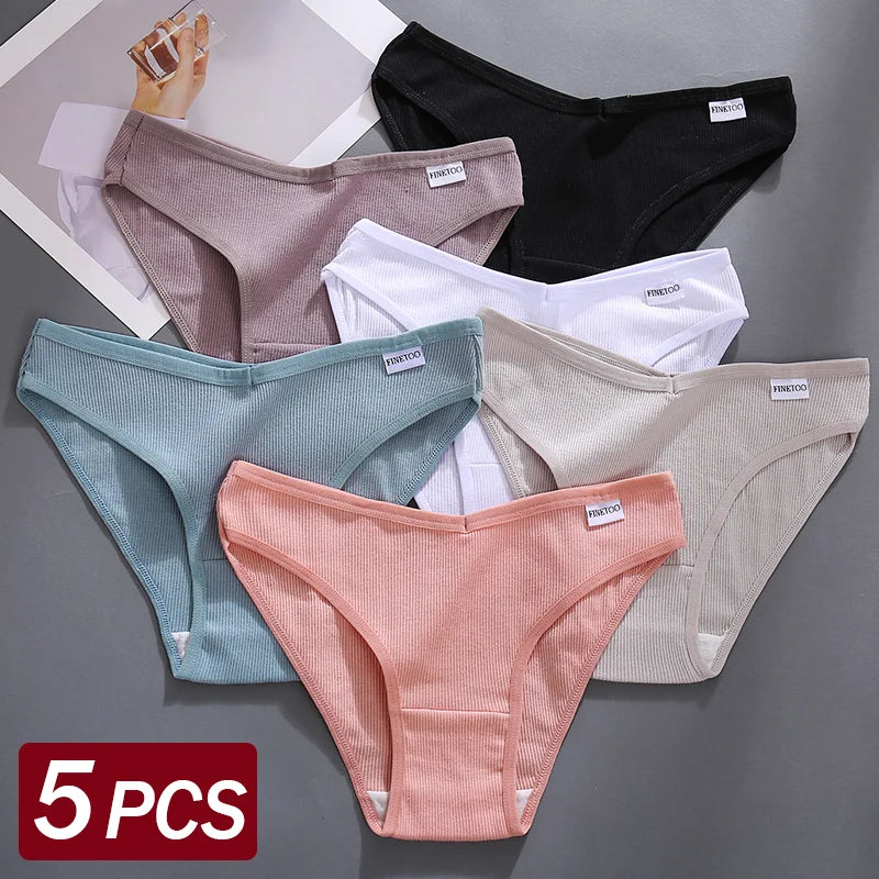 5Pcs Women Cotton Panties V-Belt Ladies Soft Female Sexy M-4XL Low-Rise Panties Bikini Underwear Comfortable Lingerie 2024