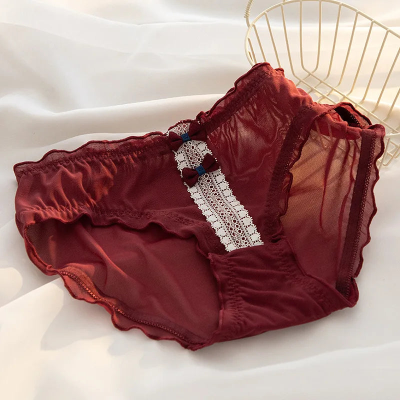 Lace Panties Women Underwear L-XL Low-Rise Briefs Sexy Underpants Lace Solid Color Panties Comfy Lingerie