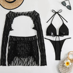 4PCS with Mesh Skirt Long Sleeve Micro Bikini Female Swimsuit Women Swimwear Four-pieces Bikini Set Bathing Suit Swim Beachwear