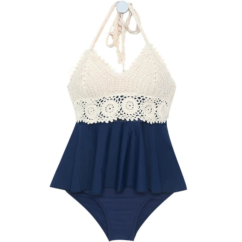 Women knitted Tankinis High Waist Bikini Set Handmade Crochet Bikinis Bathing Suit Beachwear For Asian