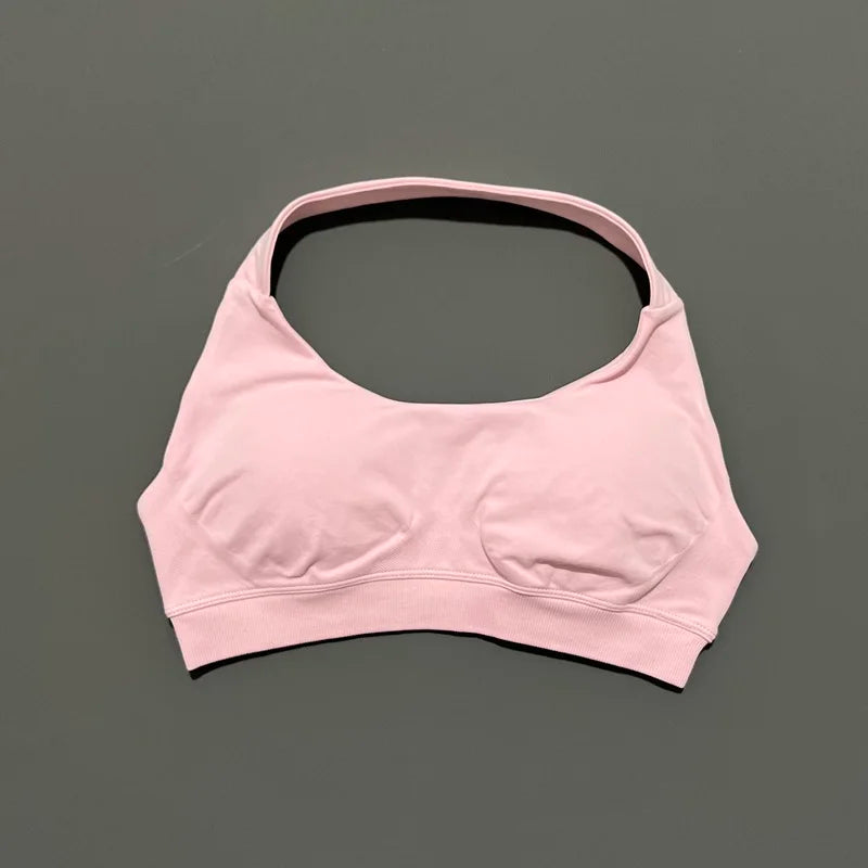 HISTELLO Impacts Sports Bra Women Seamless Yoga Halter Top High Support Push Up Open Back Gym Wear Workout Fitness Underwear
