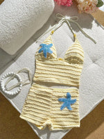 DEKA Women Shorts Swimwear Two-Pieces Bikini Set Bather Bathing Suit Swim Sequins Starfish Halter High Waist Bikini Female Swims