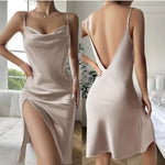 Backless Suspender Skirt Dress for Women Comfortable Pajamas Summer Solid Silk Satin Imitation Silk Sexy Backless Nightgown