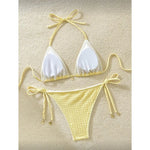 High Cut Leg Two-Pieces Bikini Set Bather Bathing Suit Swim Wrinkled Crinkled Halter Bikini Women Swimwear Female Swimsuit M125