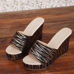 Fashion Stripe Print Thick Bottom Slippers Women New Wedge Chunky Platform Sandals Woman Summer Daily High Heel Slides Female