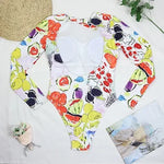 2026 Sexy One Piece Swimsuit Swimwear Women Long Sleeve Backless Vegetables Fruits Print Sports Surfing Bathing Suit Beachwear