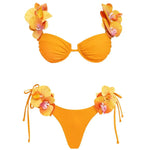 Flower Bikini With Skirt Set Sexy Women 3Pcs Swimsuit Push Up Swimwear Female Bandeau Biquini Bathing Suit Bodysuit Beachwear