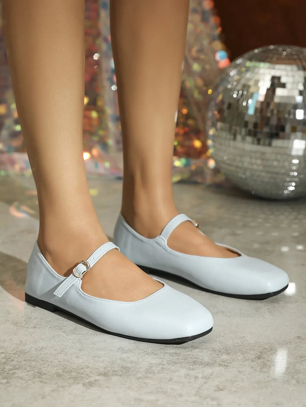 2025 Elegant Woman Square Toe Lolita Lady Barefoot Boat Gold Flats Elegant Soft Sole Ballerina Party Mary Jane Shoes