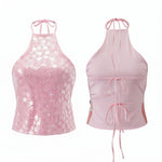 Women’s Backless Sequin Vest Summer Slim Fit Halter Tank Tops Summer Club Party Sexy Sleeveless Shirts Streetwear