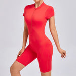 Padded Backless Yoga Cycling jumpsuitWomen Zipper GYM Sportswear Fitness One Piece Sports Suit V Back Workout Playsuit