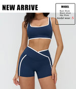Patchwork Backless Yoga Sets Women Sportswear High Waist Gym Scrunch Bum Shorts Set Female Fitness Sports Suit Workout Clothes